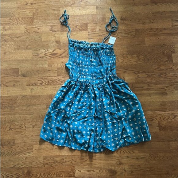 Free People Dresses & Skirts - NWT Free People Clementina Mini Dress XS Tie Asymmetrical Smock Green Floral